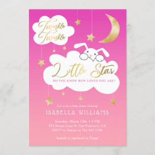 Twinkle Little Star Bunny Rosa Baby Shower Inbjudningar