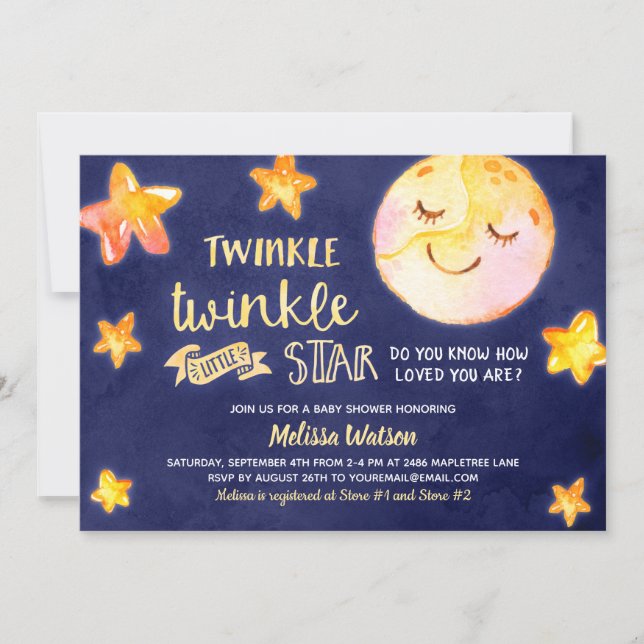 Twinkle Little Star Celestial Baby Shower Inbjudningar (Framsida)