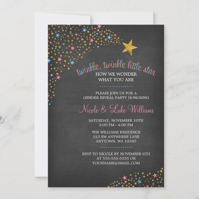 Twinkle Little Star Chalkboard Gender Reveal Party Inbjudningar (Framsida)