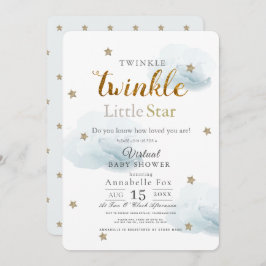 Twinkle Little Star Cloud Blue Virtuell Baby Showe Inbjudningar