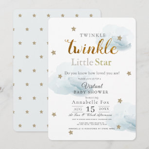 Twinkle Little Star Cloud Blue Virtuell Baby Showe Inbjudningar