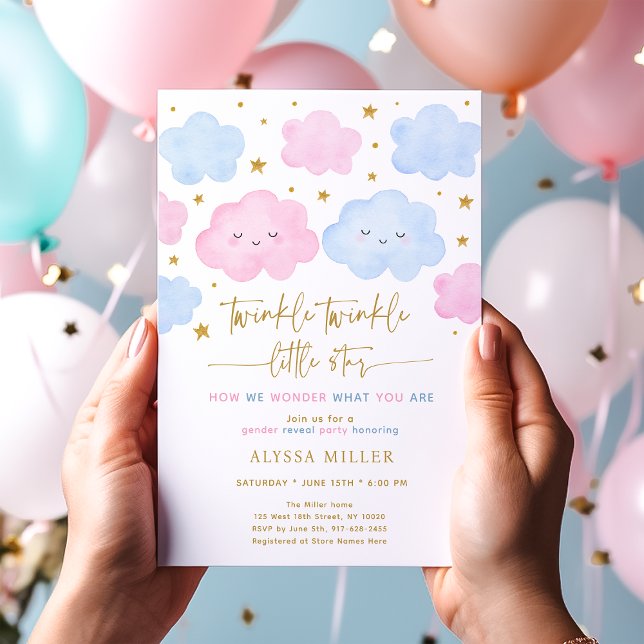 Twinkle Little Star Cloud Rosa Blue Gender Reveal Inbjudningar (Skapare uppladdad)
