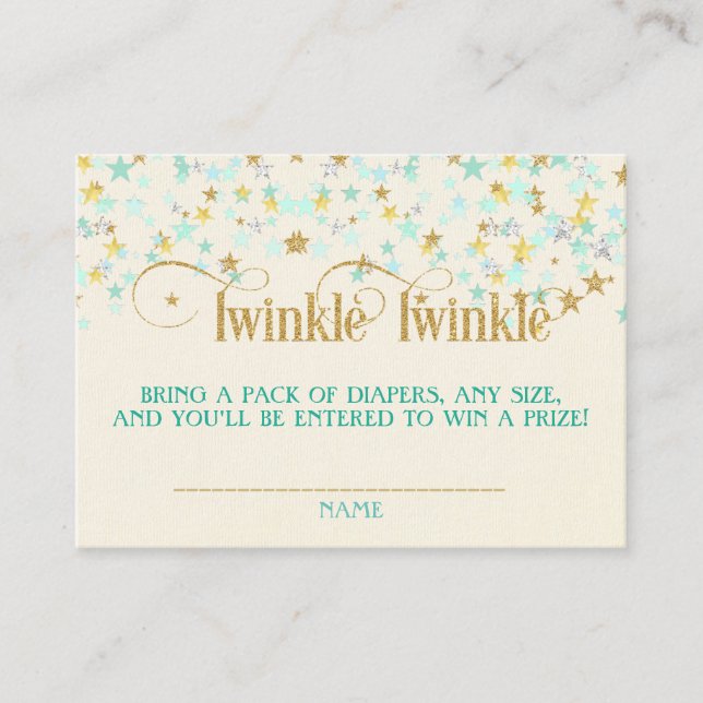 Twinkle Little Star Diaper Raffle Mint Guld Creme Tilläggskort (Framsida)