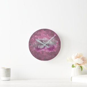 Twinkle Little Star Dusty Mauve Rosa Silver Gråt Rund Klocka