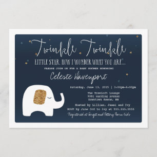 Twinkle Little Star Elephant Baby Shower Inbjudan