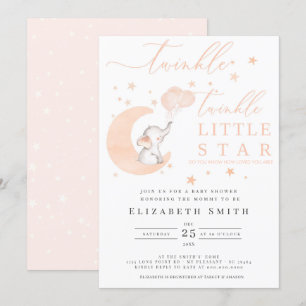 Twinkle Little Star Elephant Peach Baby Shower Inbjudningar