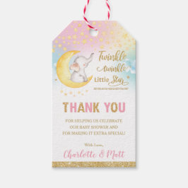 Twinkle Little Star Elephant Rosa Tack Favor Presentetikett