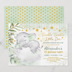Twinkle Little Star Elephant Vild 1:a födelsedag Inbjudningar