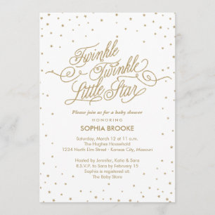 Twinkle Little Star Finare Guld & White Baby Showe Inbjudningar