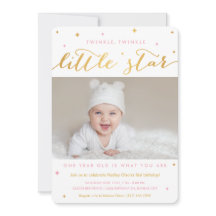 Twinkle Little Star First Birthday-inbjudan Girl