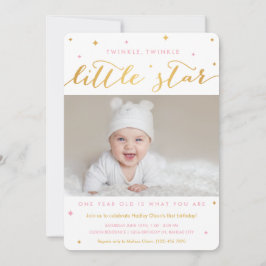 Twinkle Little Star First Birthday-inbjudan Girl Inbjudningar