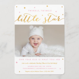 Twinkle Little Star First Birthday-inbjudan Girl Inbjudningar