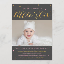 Twinkle Little Star First Birthday-inbjudan Girl Inbjudningar