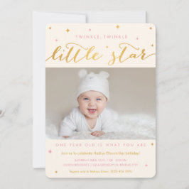 Twinkle Little Star First Birthday-inbjudan Girl Inbjudningar