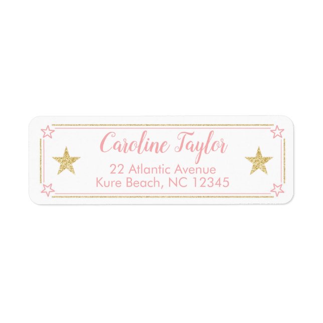 Twinkle Little Star Flicka Shower Rosa Guld Returadress Etikett (Framsidan)