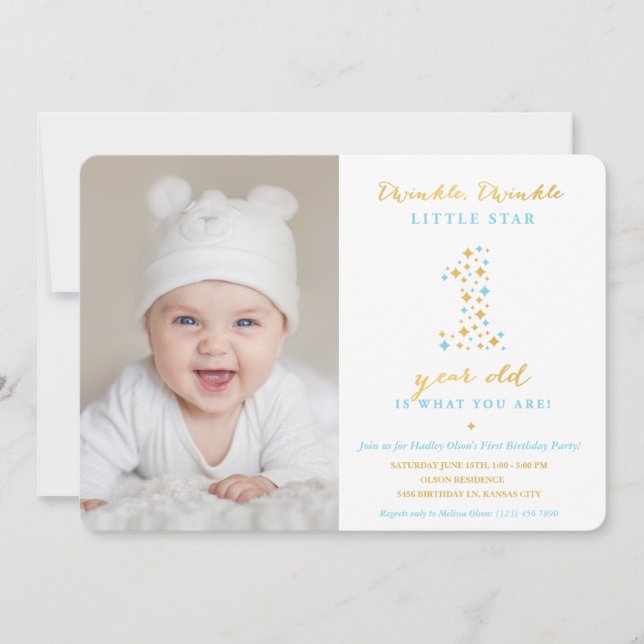 Twinkle Little Star Första födelsedagsinbjudan Boy Inbjudningar (Framsida)
