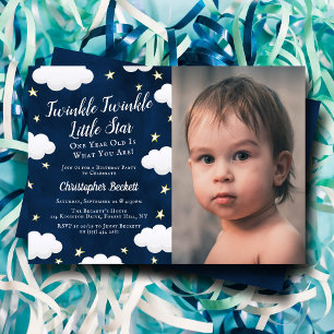 Twinkle Little Star Foto 1:a födelsedagsinbjudan Inbjudningar