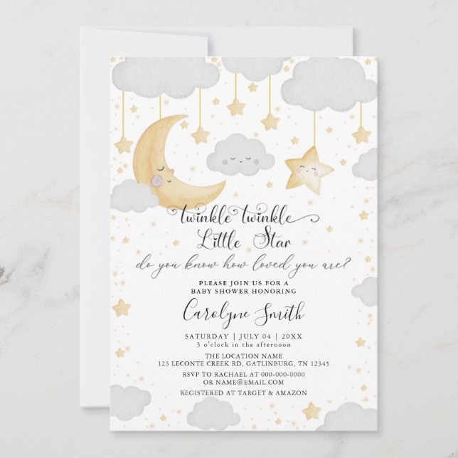 Twinkle Little Star Gender Neutral Baby Shower Inbjudningar (Framsida)
