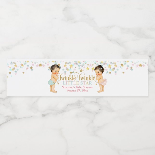 Twinkle Little Star Gender Reveal Baby Vattenflaskor Etikett (Singel etikett)