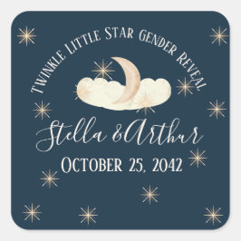 Twinkle Little Star Gender Reveal-Celestial Party Fyrkantigt Klistermärke