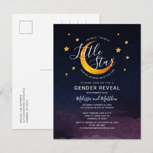 Twinkle Little Star Gender Reveal Navy Lila Inbjudan Vykort