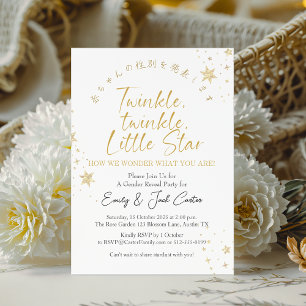 Twinkle Little Star Gender Reveal White Guld Inbjudningar
