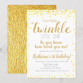 Twinkle Little Star Girls Guld Glitter födelsedag Inbjudningar