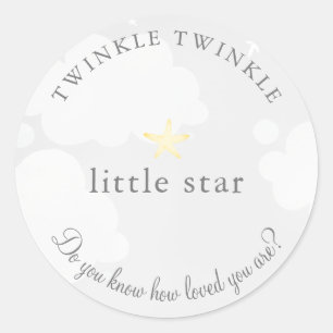 Twinkle Little Star Grått Baby Shower Runt Klistermärke