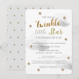 Twinkle Little Star Grått Drive by Baby Shower Inbjudningar