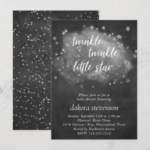 Twinkle Little Star   Grått och Silver Inbjudningar
