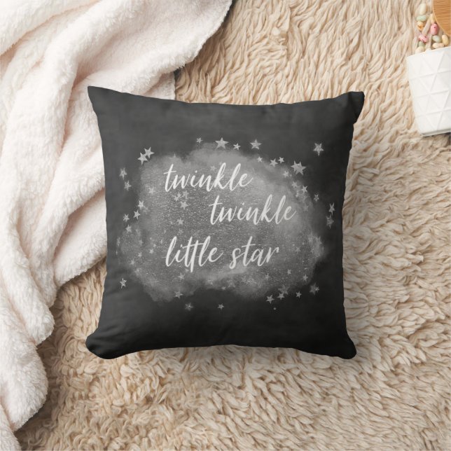 Twinkle Little Star | Grått och Silver Kudde (Filt)