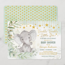Twinkle Little Star Greenery Elephant Baby Shower