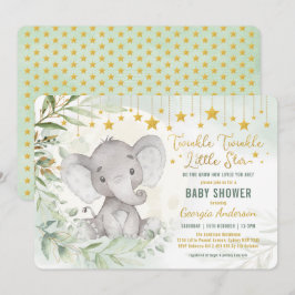 Twinkle Little Star Greenery Elephant Baby Shower Inbjudningar