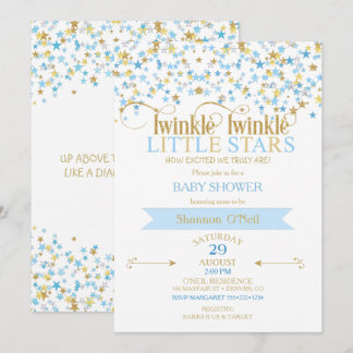 Twinkle Little Star Guld & Baby Blue Pojkar Tvilli Inbjudningar