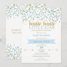Twinkle Little Star Guld & Babyblå Inbjudningar