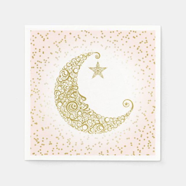 Twinkle Little Star Guld Måne Rosa Napkin Pappersservett (Framsidan)