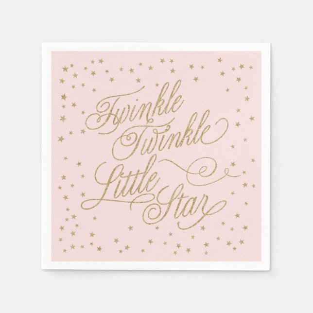 Twinkle Little Star Guld & Rosa Girl Baby Shower Pappersservett (Framsidan)