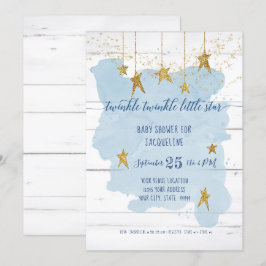 Twinkle Little Star Guld Wood Boy Shower Inbjudningar
