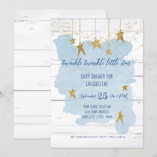 Twinkle Little Star Guld Wood Boy Shower Inbjudningar