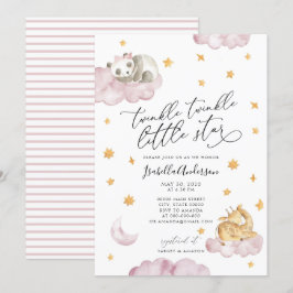 Twinkle Little Star Gult Rosa Girl Baby Shower Inbjudningar