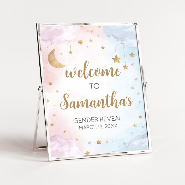 Twinkle Little Star Könsuppenbaring Välkomstskylt Poster (Twinkle Little Star Gender Reveal Welcome Sign)