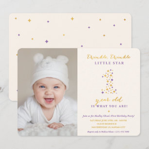 Twinkle Little Star Lavender & Guld första födelse Inbjudningar