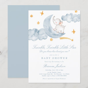 Twinkle Little Star Måne Blue Boy Shower Inbjudningar