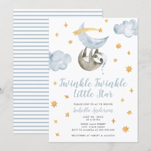 Twinkle Little Star Måne Blue Boy Shower Inbjudningar