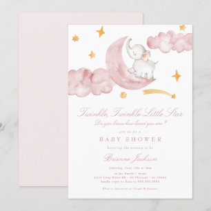 Twinkle Little Star Måne Rosa Girl Baby Shower Inbjudningar