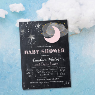 Twinkle Little Star Moon Blad för Baby Shower Inbj Inbjudningar