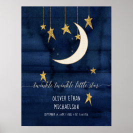 Twinkle Little Star Navy Baby Nursery Birtud Stats Poster