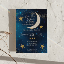 Twinkle Little Star Navy Blue Måne Boy Shower Inbjudningar