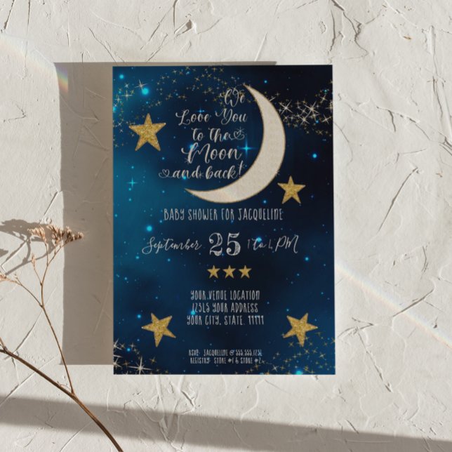 Twinkle Little Star Navy Blue Måne Boy Shower Inbjudningar (Skapare uppladdad)