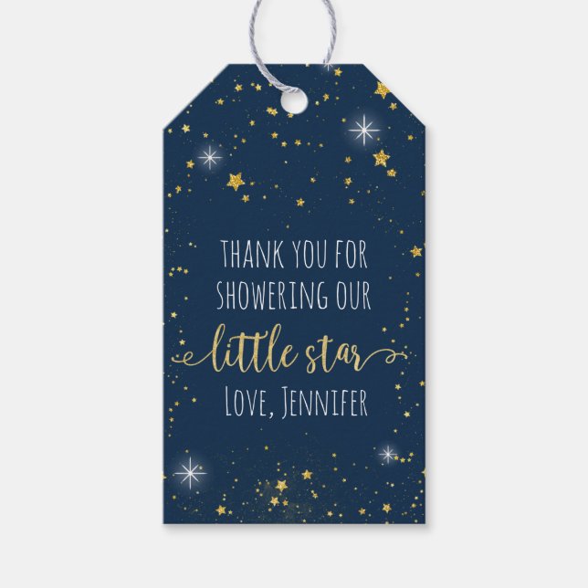 Twinkle Little Star Navy & Guld Baby Shower Presentetikett (Framsidan)